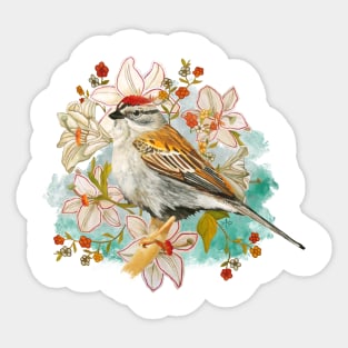 Chipping Sparrow And Flowers Sticker